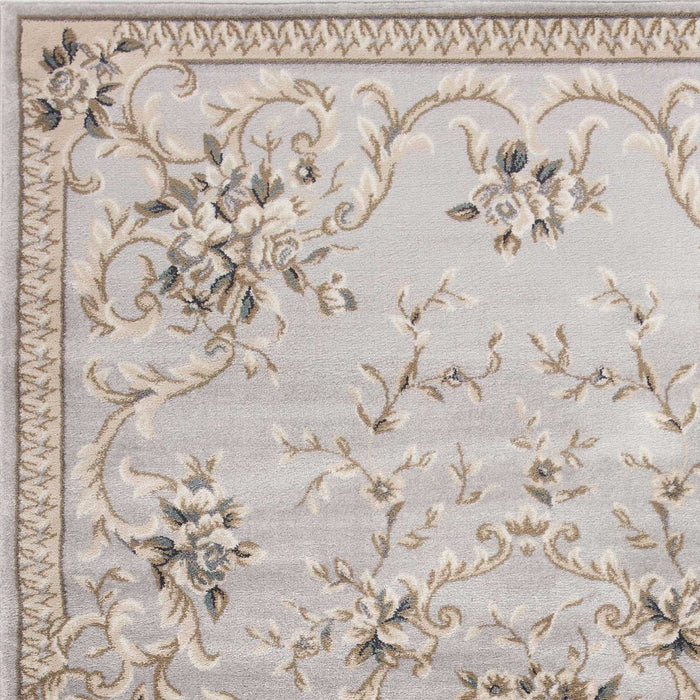 9' x 12' Bordered Floral Indoor Area Rug - Light Gray