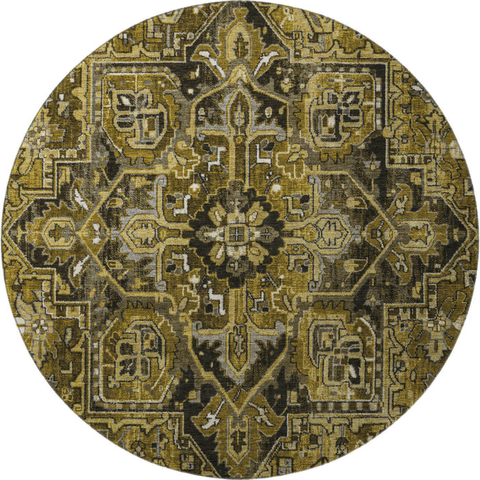 8' Oriental Washable Round Rug With UV Protection (649705) - Brown / Gray / Ivory
