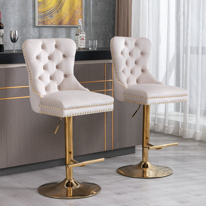 Set of 2 Giga modern upholstered swivel barstools with tufted backs, adjustable seat height 25-33", ideal for home, pub, or kitchen island.