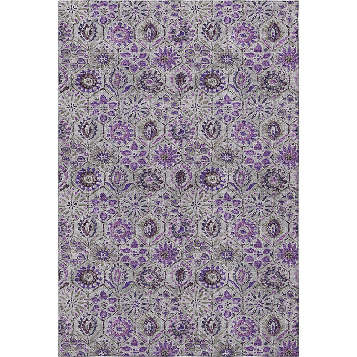 10' X 14' Floral Washable Area Rug With UV Protection (708667) - Purple / Gray / Silver