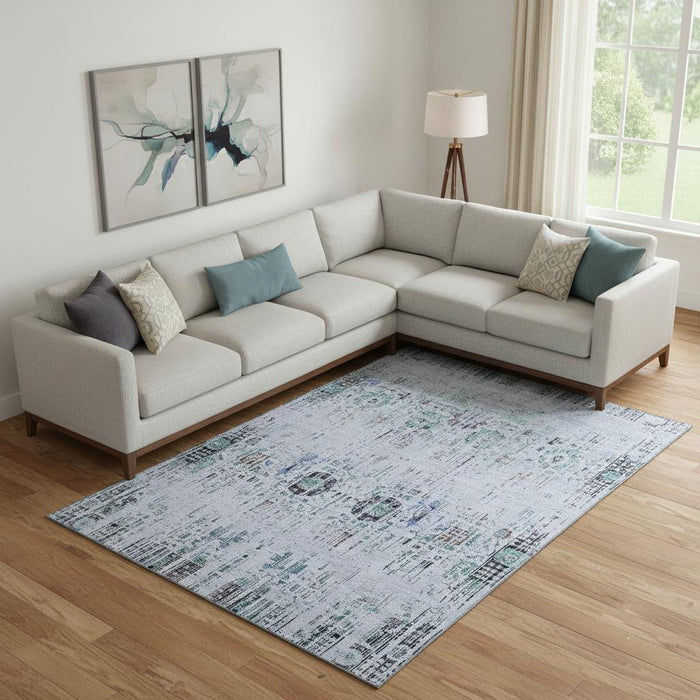 10' X 14' Oriental Washable Area Rug With UV Protection (699586) - Blue / Green / Charcoal