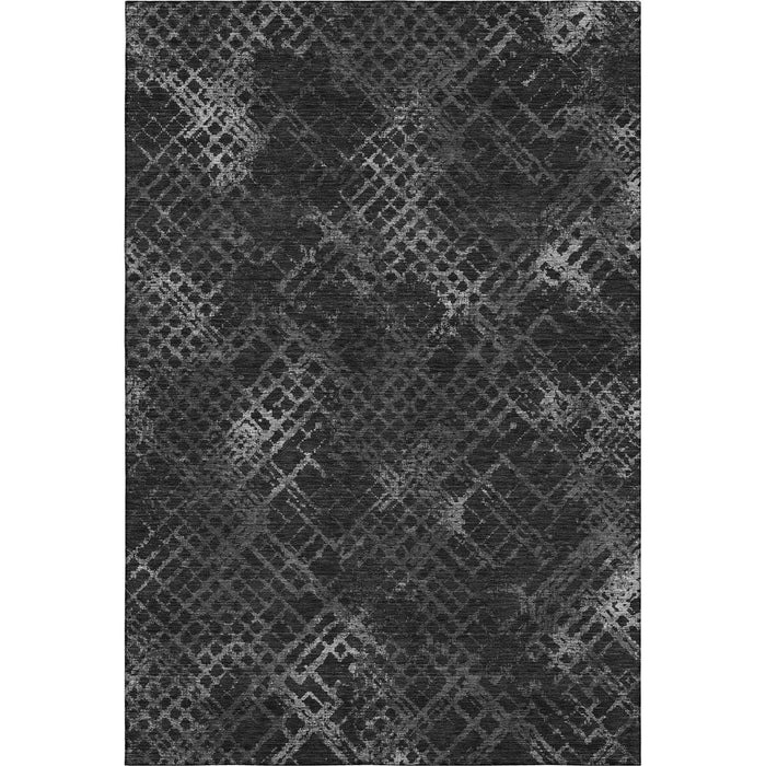 10' X 14' Abstract Geometric Washable Area Rug With UV Protection - Charcoal And Ivory