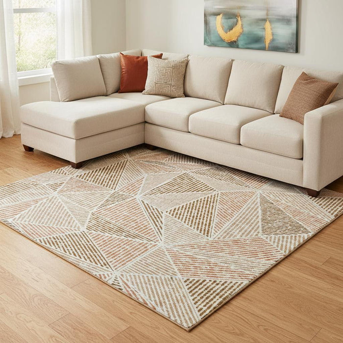 10' X 14' Geometric Washable Area Rug With UV Protection (652001) - Terra Cotta / Beige