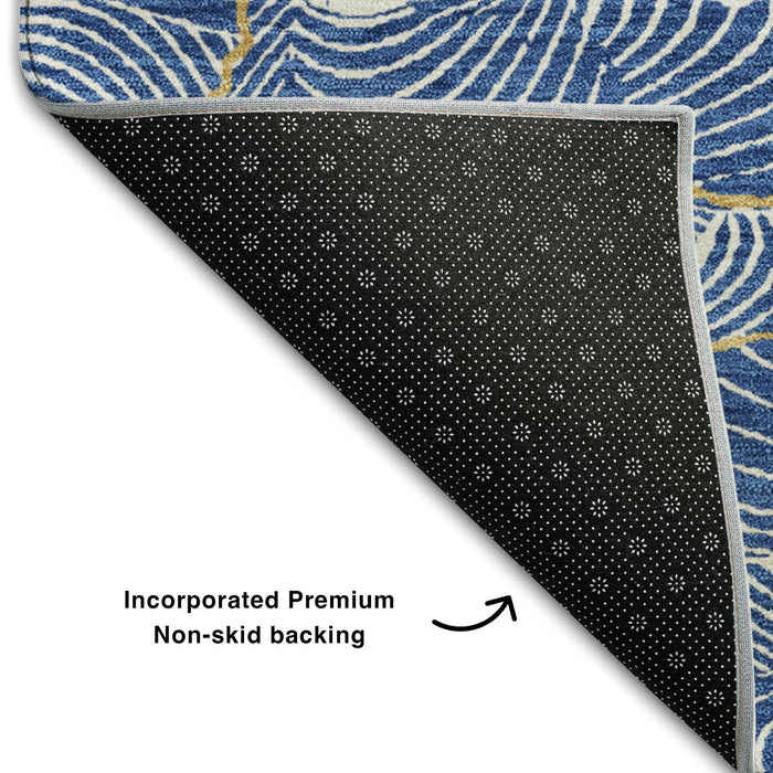 10' X 14' Abstract Washable Area Rug With UV Protection (682199) - Blue / Ivory / Gold