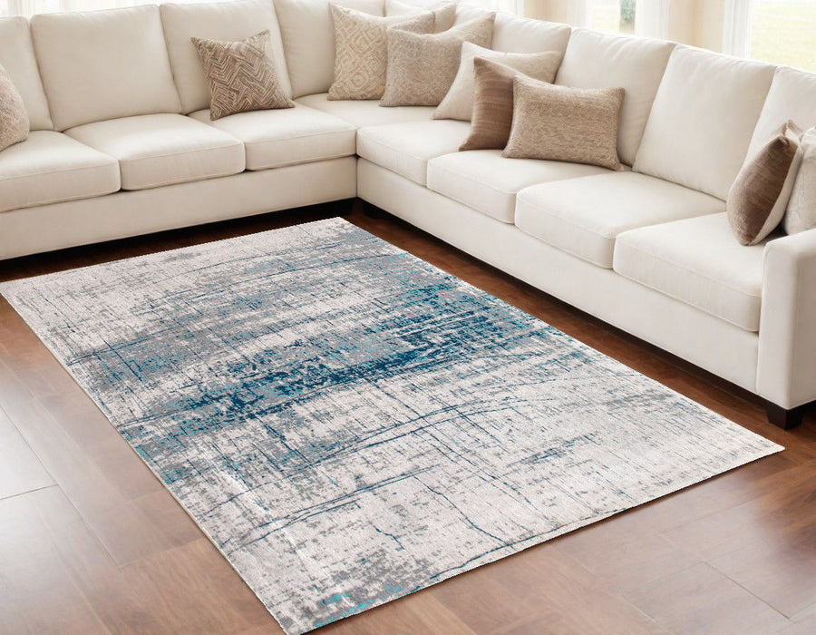 4' x 6' Abstract Non Skid Area Rug - Blue And Gray