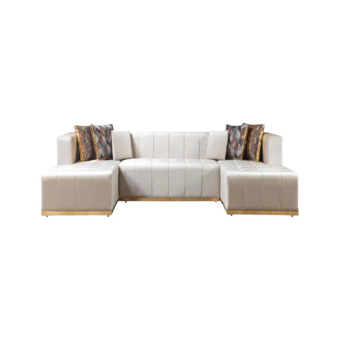 Velvet U Shaped Three Piece Sofa Chaise Sectional With Toss Pillows - Ivory