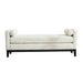 Elegant ivory boucle upholstered bench with wood legs and bolster pillows, versatile daybed and ottoman by Giga.