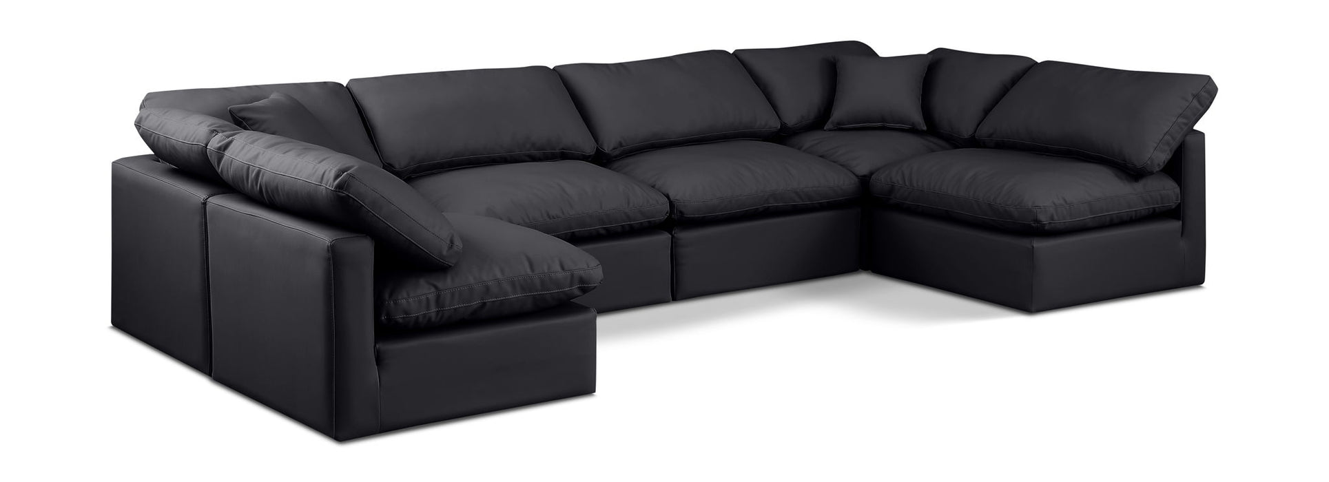 Faux leather Meridian Furniture Indulge 6-piece modular U-shaped sectional with plush cushions and modern design.