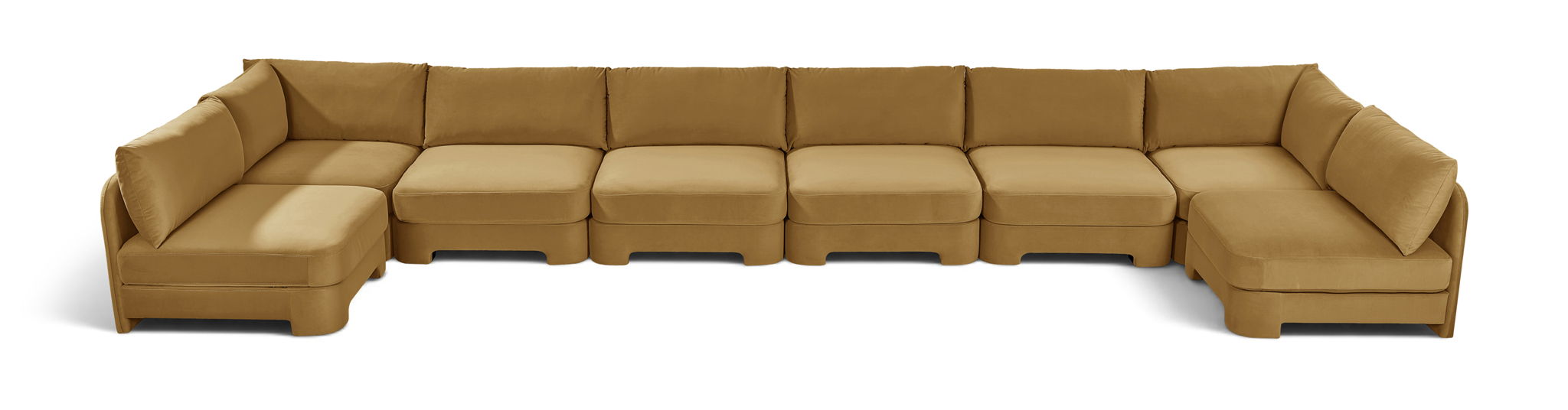 Beige Hammond velvet upholstered 8-piece U-shaped armless sectional sofa by Meridian Furniture in a stationary design.
