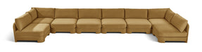 Beige Hammond velvet upholstered 8-piece U-shaped armless sectional sofa by Meridian Furniture in a stationary design.