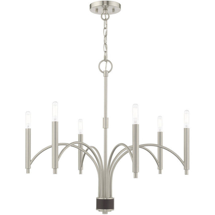 24" Six Light Dimmable Chandelier With Shades - Nickel / Pearl Silver