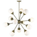 HomeRoots Sputnik twelve-light chandelier with frosted metal, off-white shades, bronze finish, dimmable, modern chandelier lighting fixture