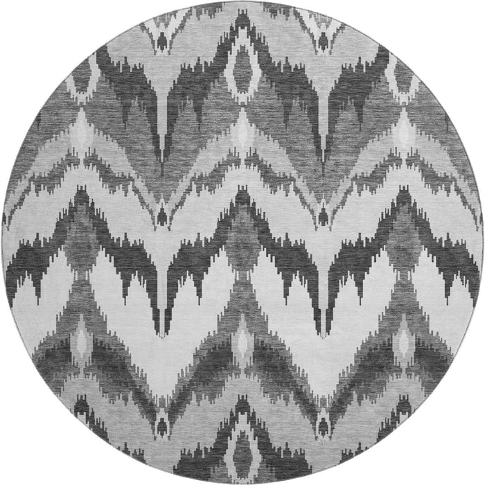 8' Ikat Washable Round Rug With UV Protection - Gray And Silver