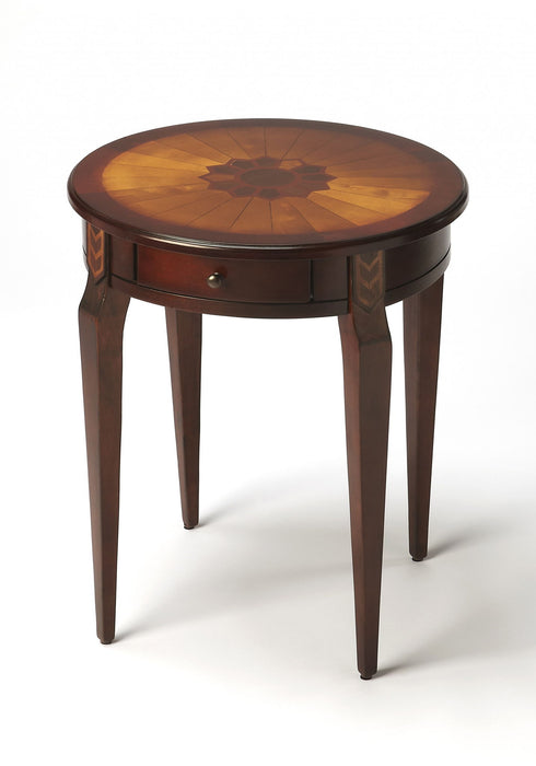 With Maple Inlay Round Accent Table - Cherry