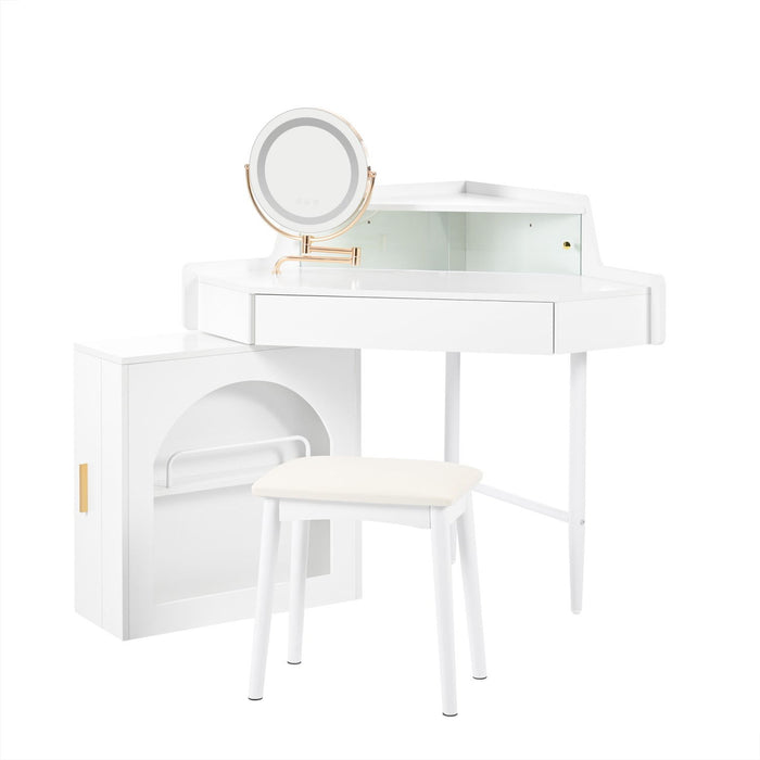 56" Wood Lighted Vanity Single Drawer Dresser - White
