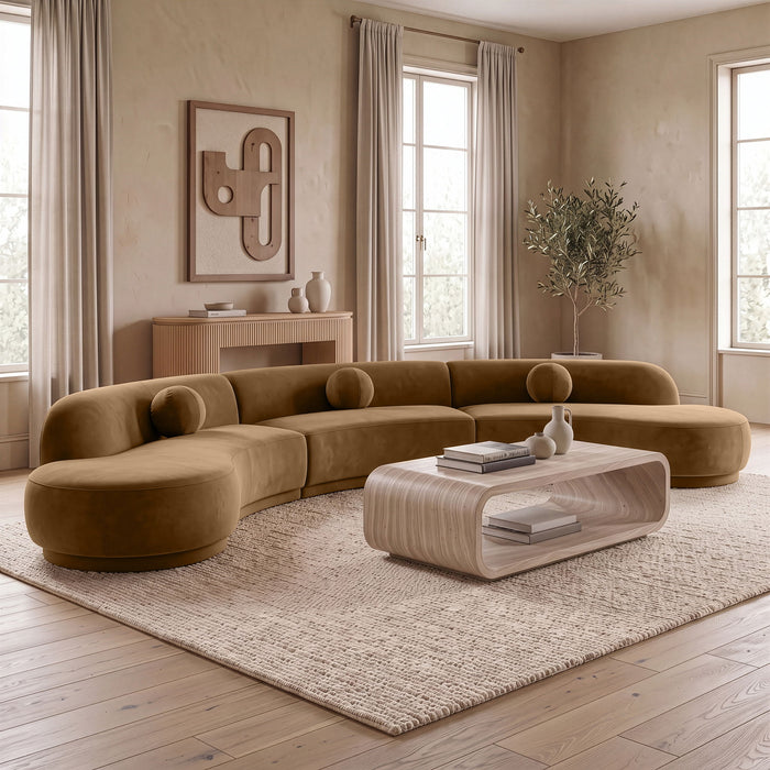 Meridian Furniture Avra velvet performance fabric upholstered sectional sofa in a spacious stationary design with plush cushions.