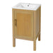 Giga bathroom vanity cabinet with sink, natural wood finish, adjustable shelf, soft closing hinges, and modern design.