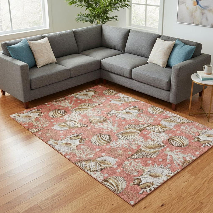 10' X 14' Geometric Washable Area Rug With UV Protection (645816) - Peach / Ivory / Beige