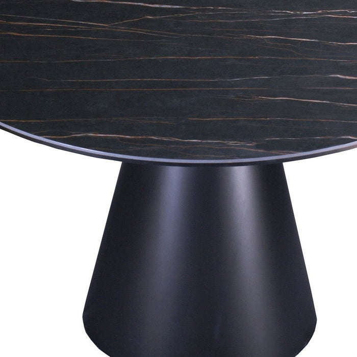 47" Ceramic And Metal Pedestal Base Round Top Dining Table - Black