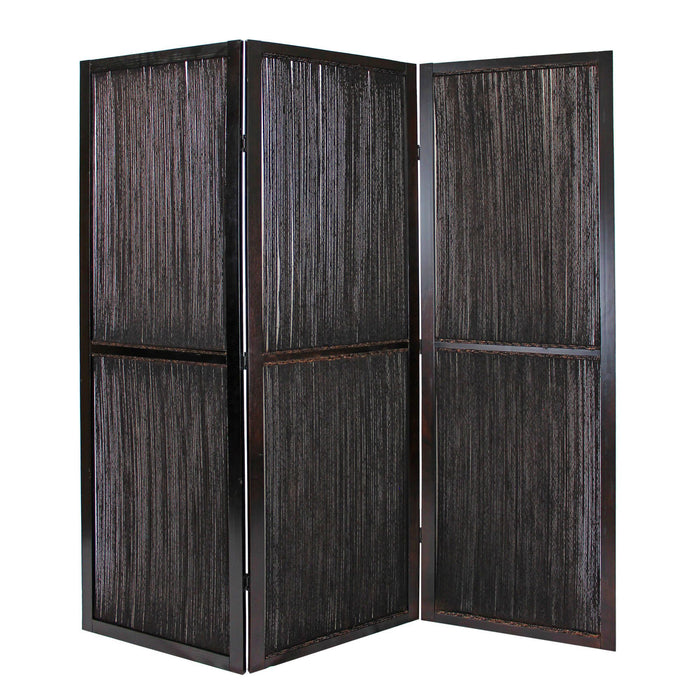 3 Panel Room Divider Screen - Dark Wood And Water Hyacinth