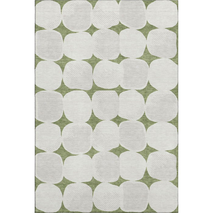 10' X 14' Abstract Geometric Washable Area Rug With UV Protection (669198) - Green / Ivory