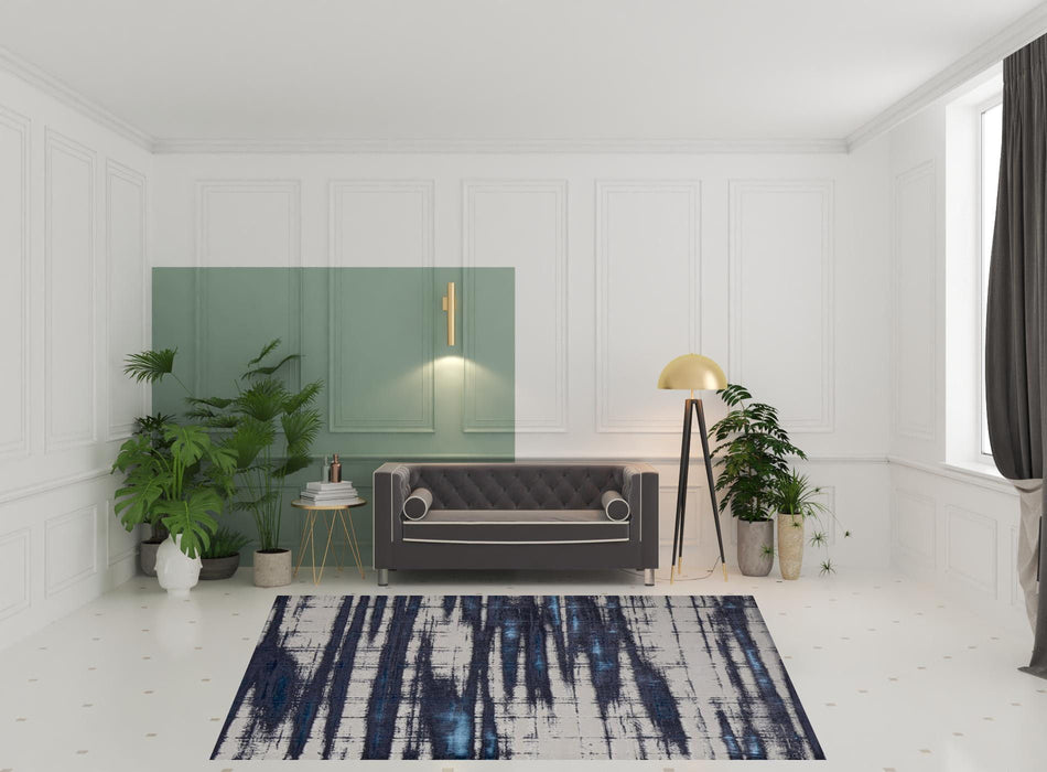 8' x 10' Abstract Power Loom Distressed Area Rug - Ivory Blue And Gray
