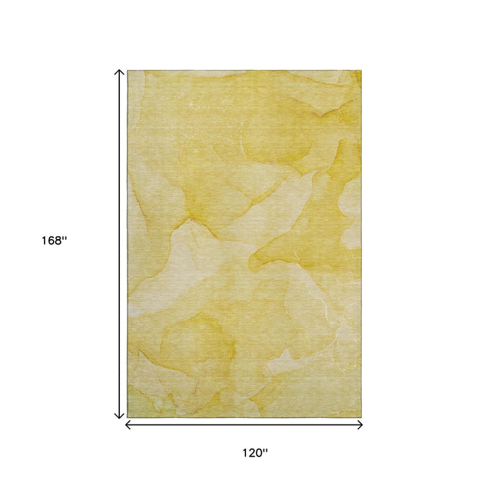 10' X 14' Abstract Washable Area Rug With UV Protection (646942) - Gold / Ivory