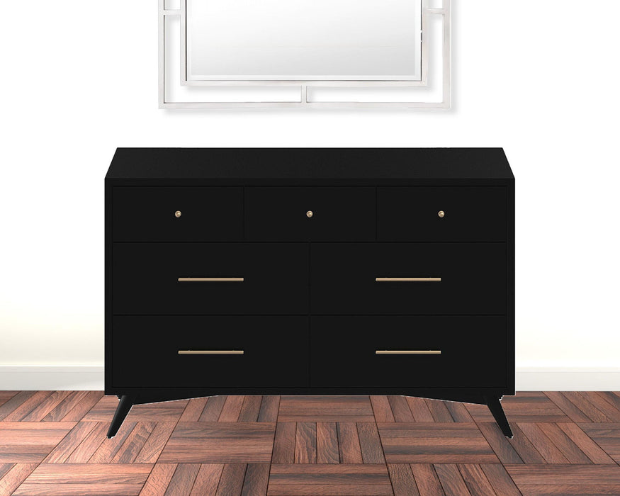 Solid Wood Seven Drawer Double Dresser - Black
