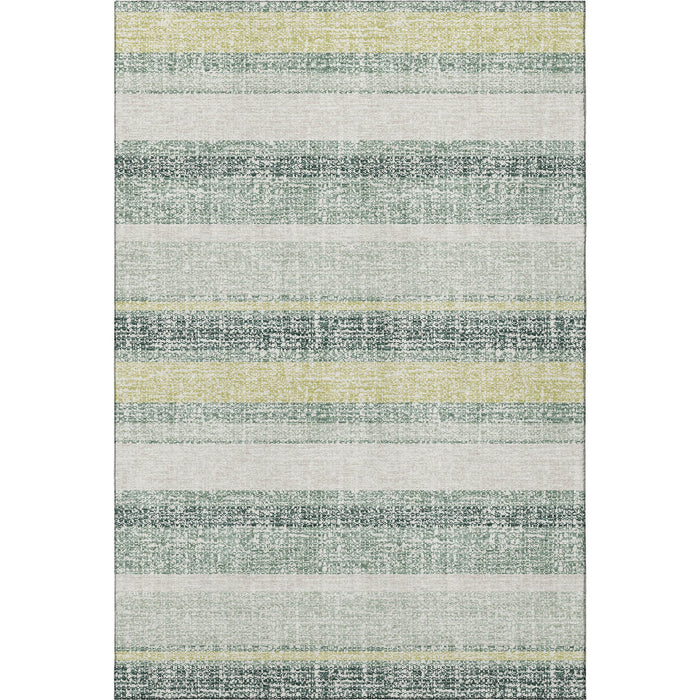 10' X 14' Striped Washable Area Rug With UV Protection (718629) - Pale Aqua / Beige
