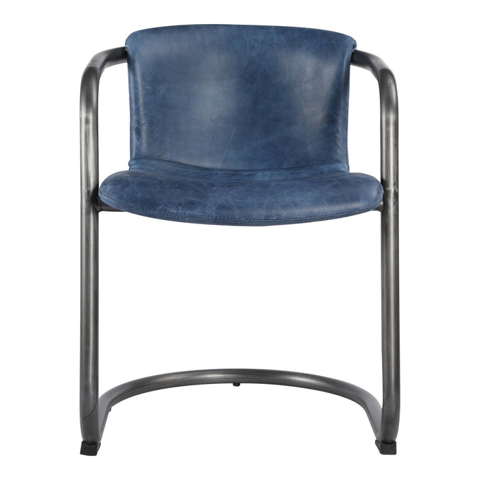 Leather Iron Dining Arm Chairs (Set of 2) - Blue / Silver