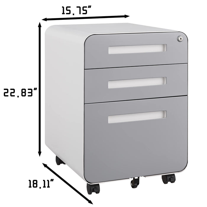 Giga 3-drawer metal mobile filing cabinet with wheels, versatile storage for legal, letter, or A4 files, cold rolled steel waterproof.