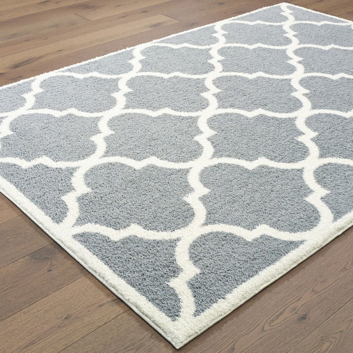 9.8' x 12.8' Geometric Shag Power Loom Stain Resistant Area Rug - Grey And Ivory