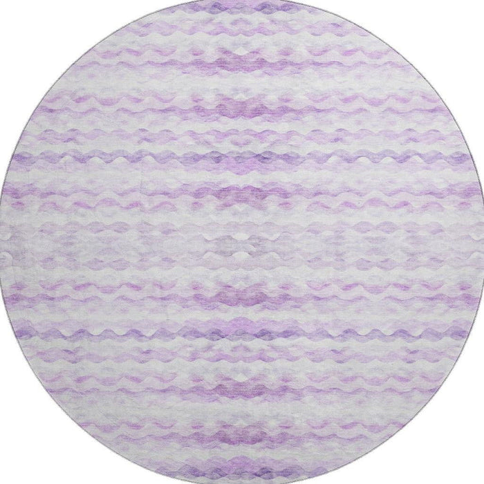 8' Geometric Washable Round Rug With UV Protection - Purple / Ivory