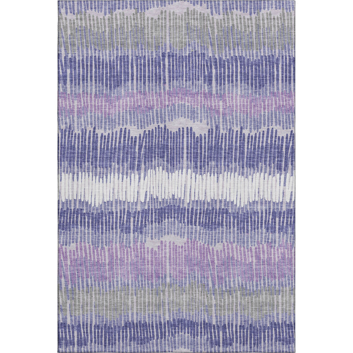 10' X 14' Striped Washable Area Rug With UV Protection (670670) - Purple / Ivory / Gray