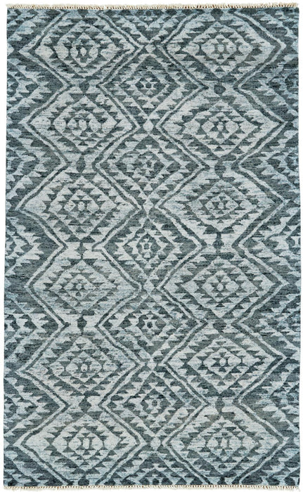 9' X 13' Wool Southwestern Hand Knotted Area Rug (744422) - Gray / Blue / Ivory