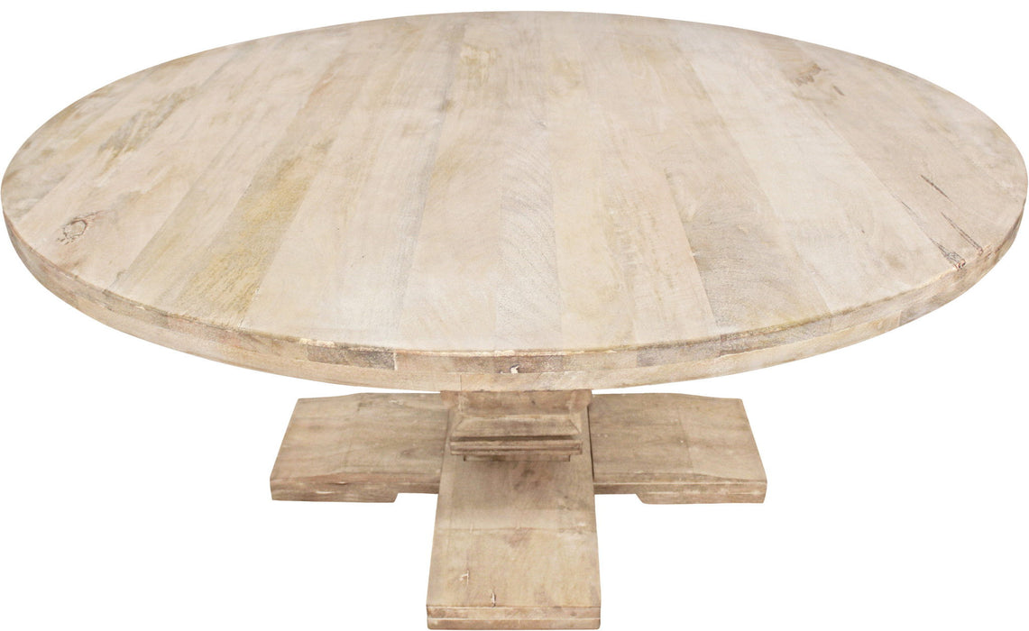 70" Rounded Solid Wood Pedestal Base Dining Table - Brown