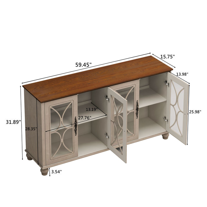 Giga elegant 4-door sideboard with tempered glass doors, showcasing a stylish wooden cabinet with sleek door handles and modern design