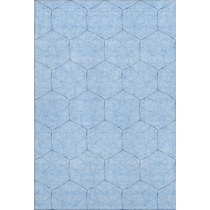10' X 14' Geometric Washable Area Rug With UV Protection (677903) - Sky Blue / Denim Blue