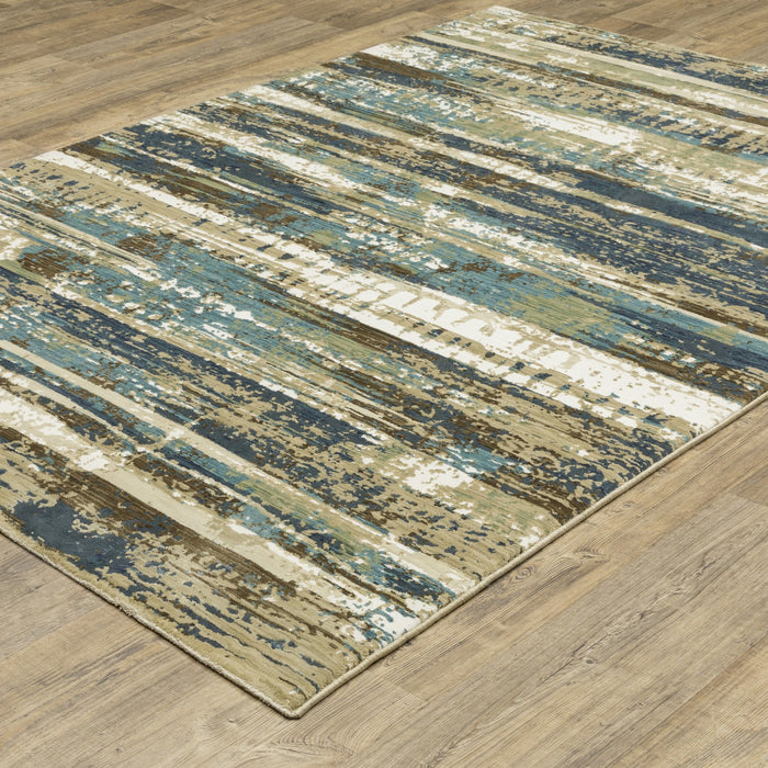 7' X 10' Abstract Area Rug - Beige And Blue