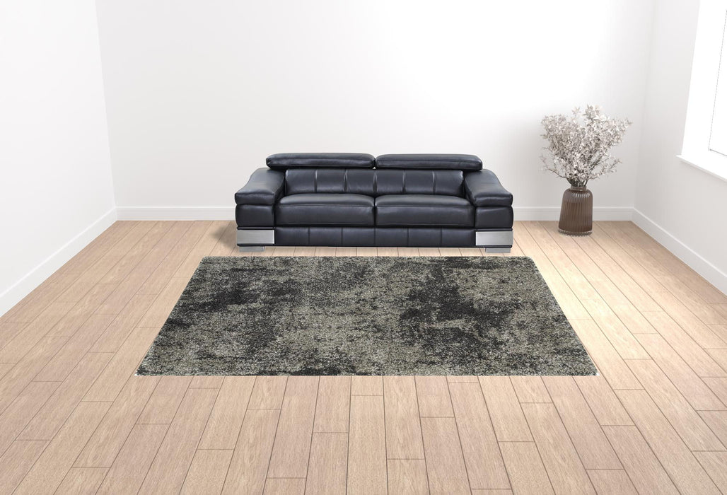 10' x 13' Abstract Shag Power Loom Stain Resistant Area Rug - Charcoal Silver And Gray
