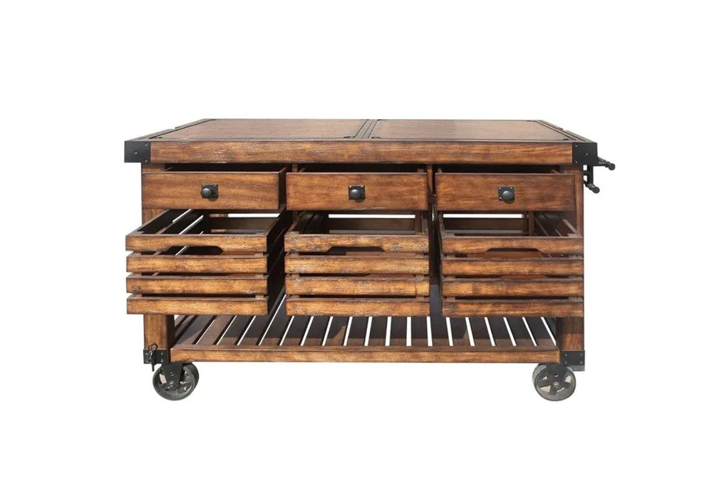 52" Rolling Kitchen Cart With Storage - Brown