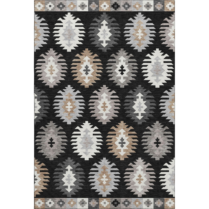 10' X 14' Southwestern Washable Area Rug With UV Protection (677609) - Black / Ivory / Gray