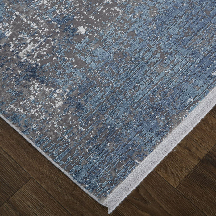 12' x 18' Abstract Power Loom Distressed Area Rug - Blue Gray And Silver
