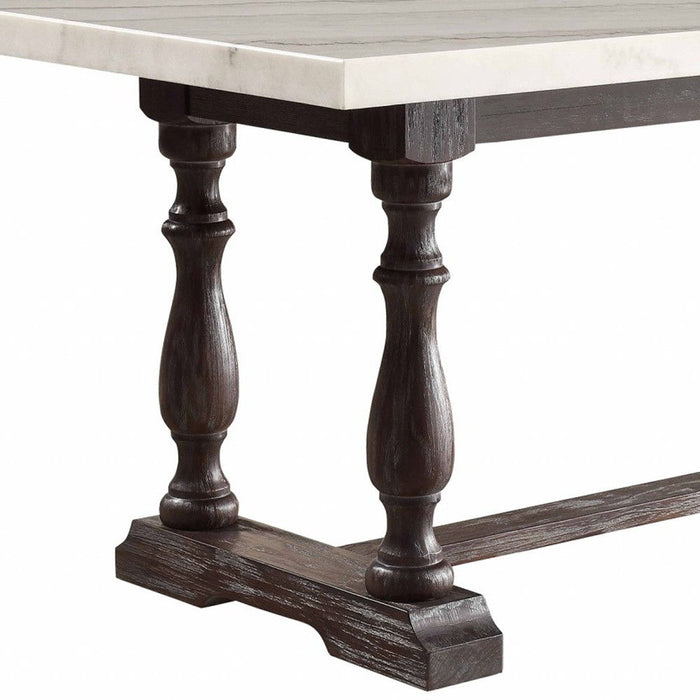 72" Marble And Solid Wood Trestle Base Dining Table - White
