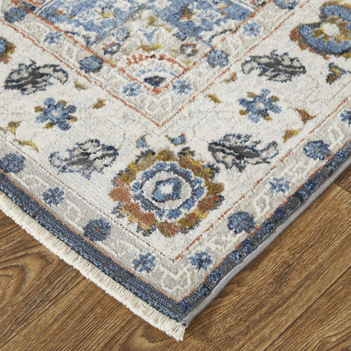 12' x 15' Floral Power Loom Area Rug With Fringe - Ivory Blue And Red