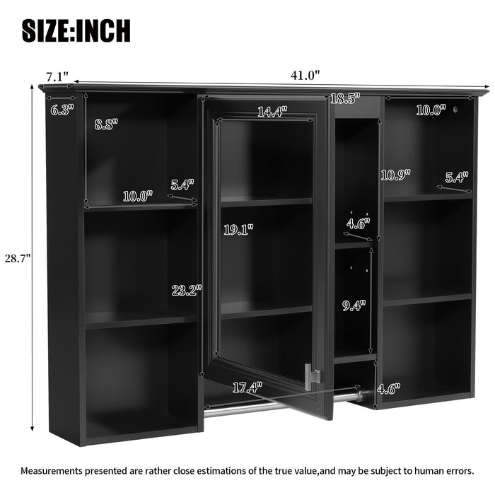 Giga 3-in-1 modern bathroom mirror cabinet with adjustable shelf, soft-close door, high-definition mirror, and towel bar.