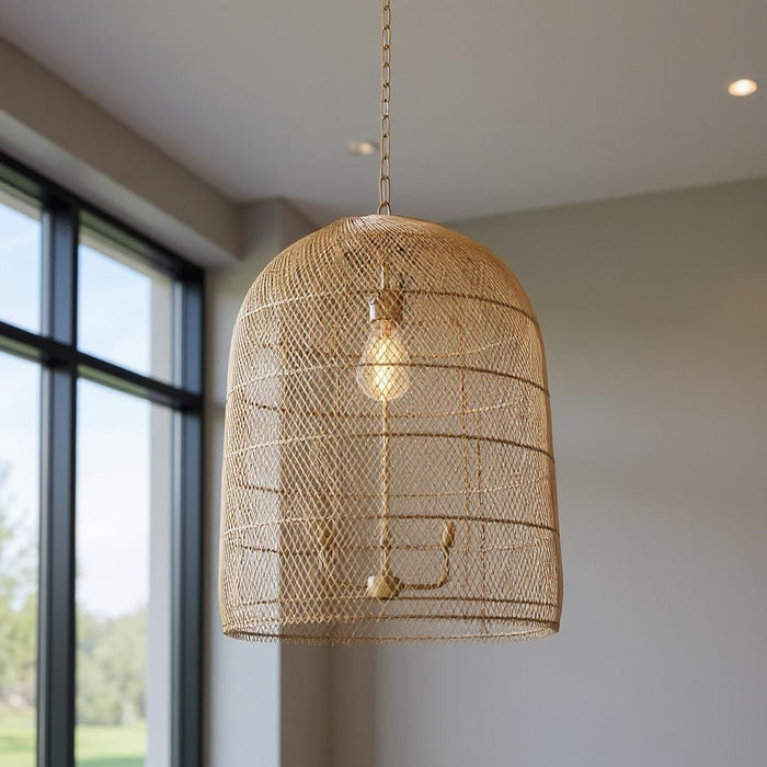 Four Light Rattan Dimmable Chandelier With Shades (731405) - Gold