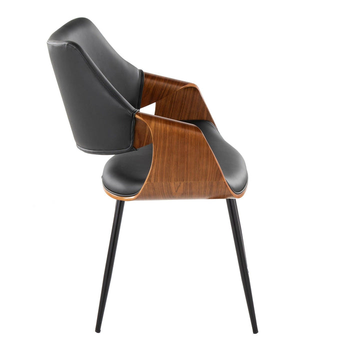 Curvo - High Back Chair (Set of 2) - Black Metal, Walnut Wood, Black Faux Leather