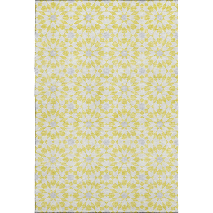 10' X 14' Geometric Washable Area Rug With UV Protection - Yellow And Gray