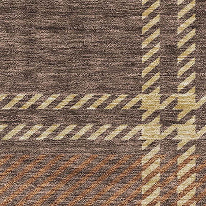 10' X 14' Plaid Washable Area Rug With UV Protection (674305) - Chocolate / Beige / Gold